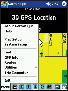 GARMIN Que main menu