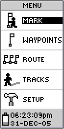GARMIN eTrex main menu