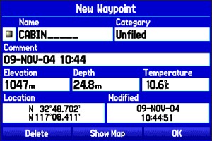 GARMIN GPSMAP278 waypoint