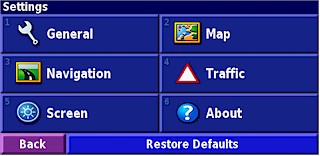 GARMIN StreetPilot 7500 settings