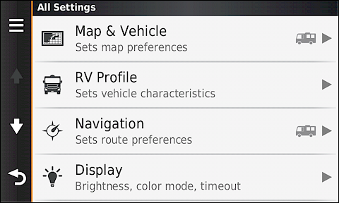 GARMIN Camper 760 - Settings 1 of 3