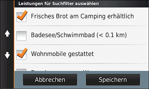 GARMIN Camper 760 - ACSI Campingplatzsuche mit Filterfunktion