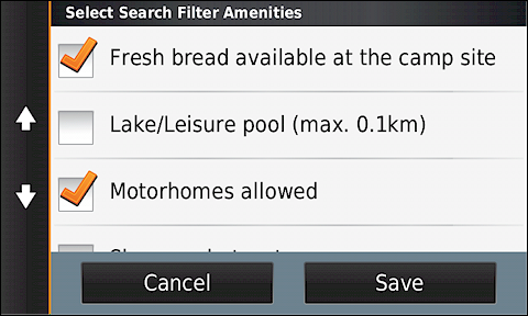GARMIN Camper 760 - Search for ACSI Campgrounds with Filters