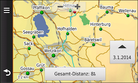 GARMIN Camper 760 - Zurueckgelegte Wegstrecke (Track)