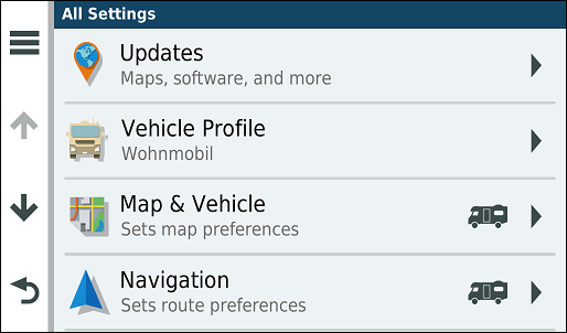 GARMIN Camper 780 - Settings 1 of 3