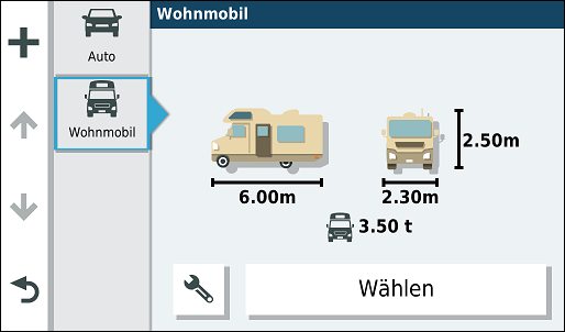 GARMIN Camper 780 - Fahrzeug-Daten