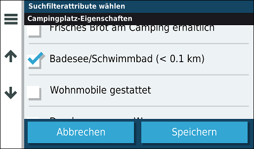 GARMIN Camper 780 - ACSI Campingplatzsuche mit Filterfunktion