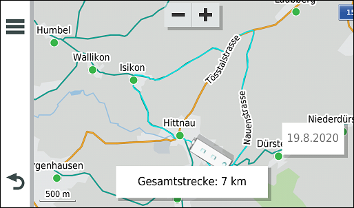 GARMIN Camper 780 - Zurueckgelegte Wegstrecke (Track)