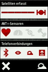 GARMIN Edge 810 Status Sensoren und Verbindungen