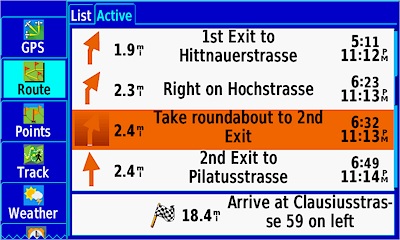 GARMIN GPSMAP 276Cx - Route - Directions