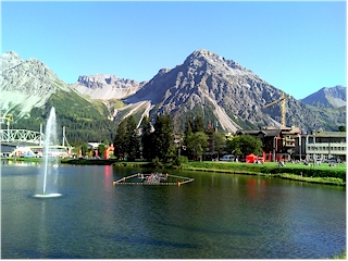 Lake with mountains in the back