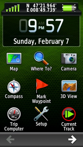 GARMIN Montana 610/680/680t - Main menu in portrait format