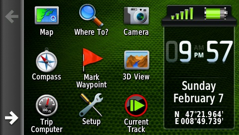 GARMIN Montana 610/680/680t - Main menu in landscape format
