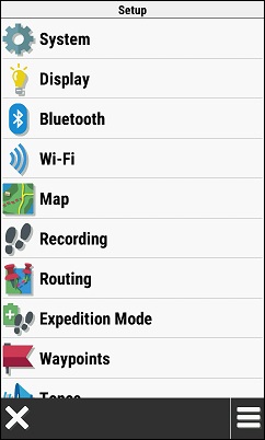 GARMIN Montana 700/700i/750i - Setup (List)