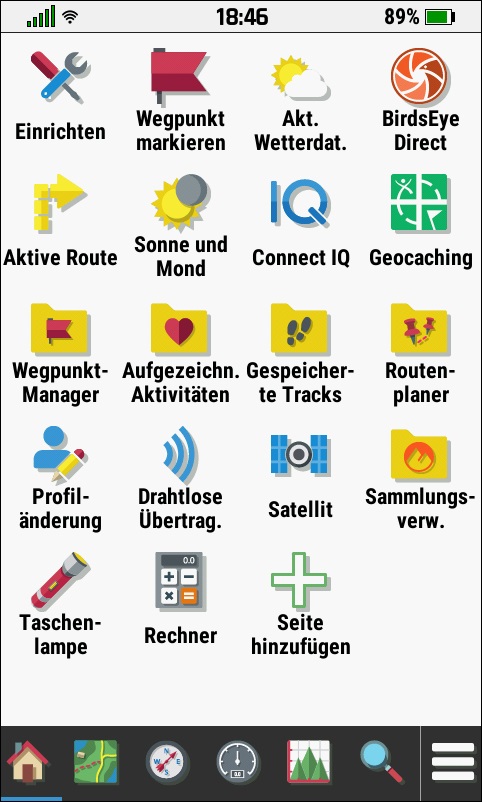 GARMIN Montana 700/700i/750i - Hauptmenu im Hochformat