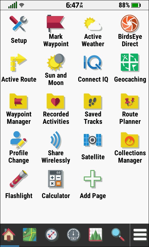 GARMIN Montana 700/700i/750i - Main menu in portrait format
