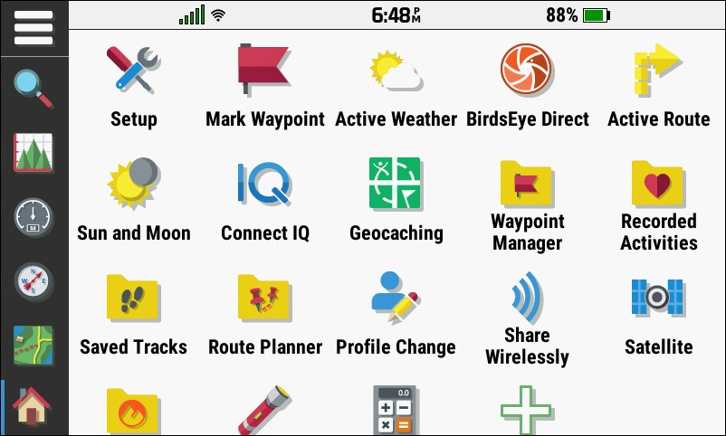 GARMIN Montana 700/700i/750i - Main menu in landscape format