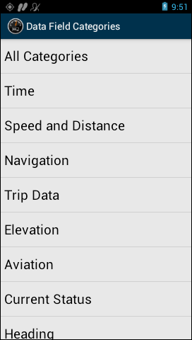 GARMIN Monterra - Data field categories