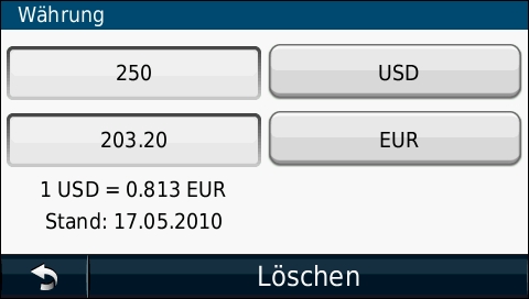 GARMIN Nuvi 1690 - Waehrungsrechner