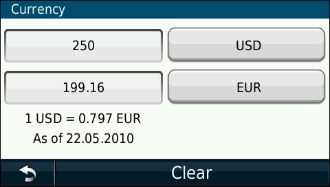 GARMIN Nuvi 1690 - Currency exchange rate