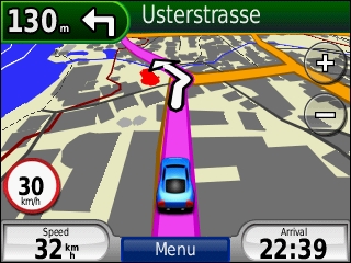 GARMIN Nuvi 550 - Route on topographic map