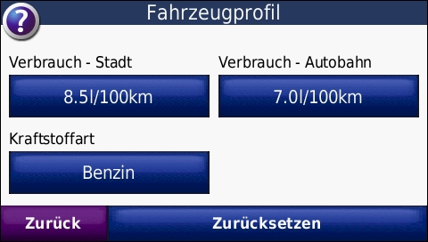 GARMIN Nuvi 765T - Fahrzeugprofil zu ecoRoute