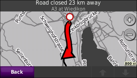 GARMIN Nuvi 765T - Traffic incident on map