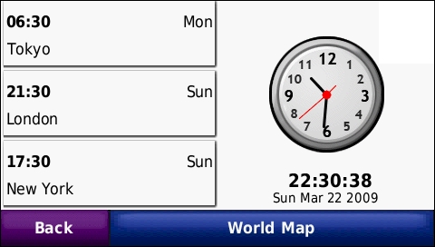 GARMIN Nuvi 765T - World Clock