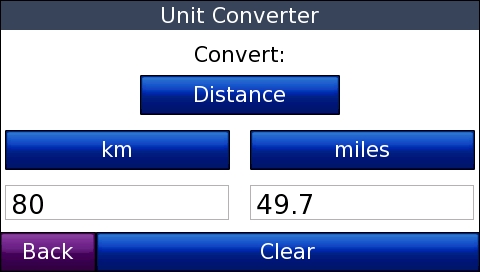 GARMIN Nuvi 865T - Unit Converter