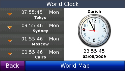 GARMIN Nuvi 865T - World Clock