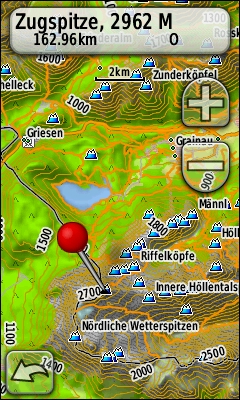 GARMIN Oregon 550t topographical map of Europe, example Zugspitze, Germany
