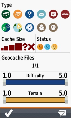 GARMIN Oregon 700 series - Geocache Filter