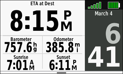 GARMIN Oregon 700 series - Trip Computer with big and small data fields (landscape mode)